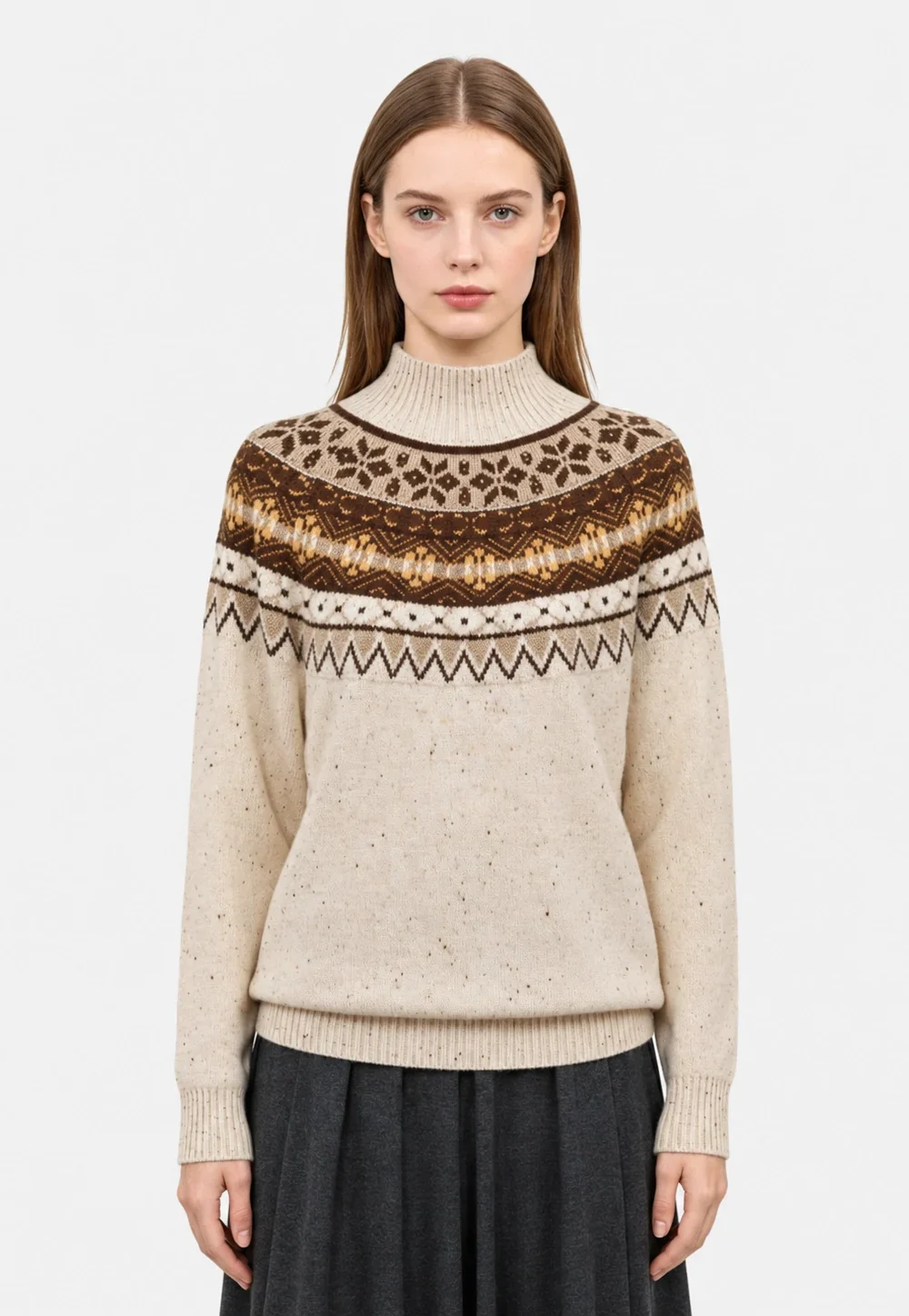 Fair Isle 100% Cashmere High Neck Sweater