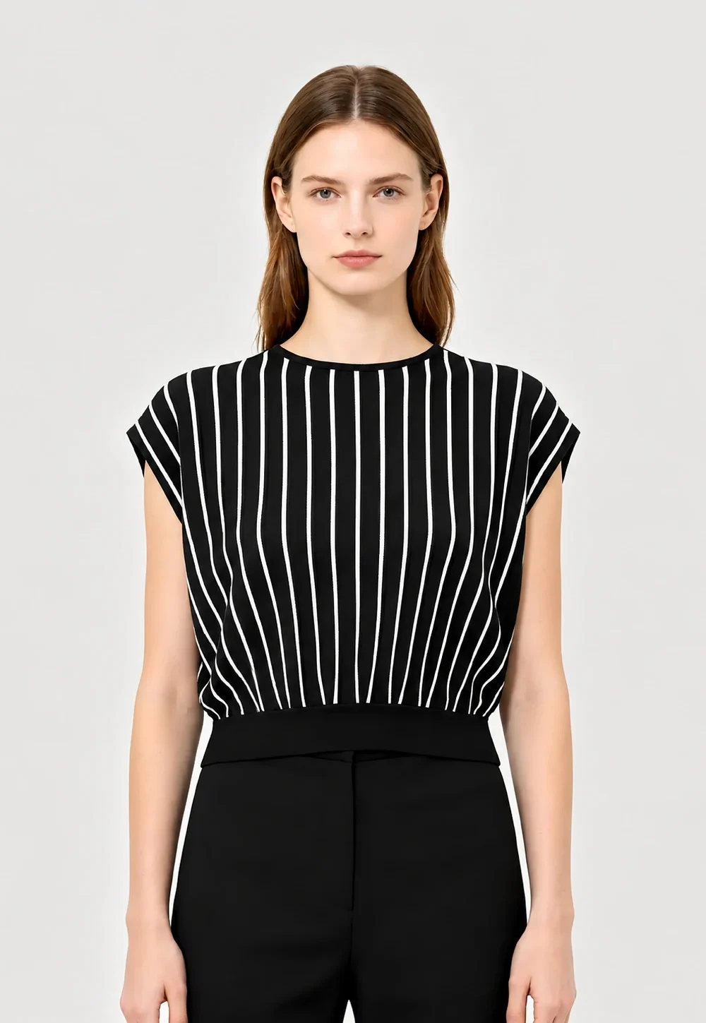Black and White Striped Knit Top