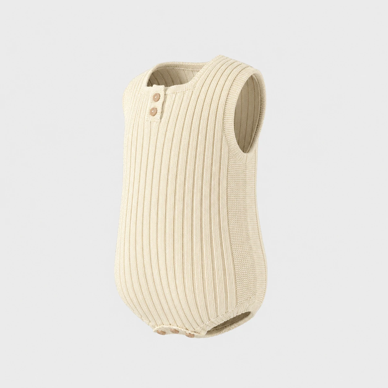 Baby Cream Ribbed Sleeveless Knit Romper 2 Baby Cream Ribbed Sleeveless Knit Romper - Image 2