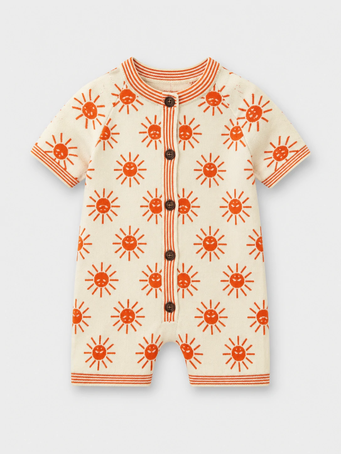 Baby Cream and Orange Sun Print Knit Romper 1 Baby Cream and Orange Sun Print Knit Romper