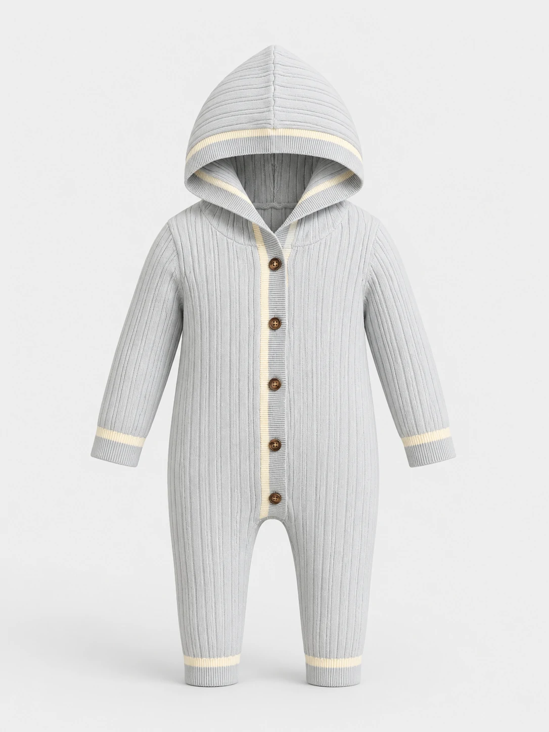 Baby Grey Hooded Knit Romper 1 Baby Grey Hooded Knit Romper