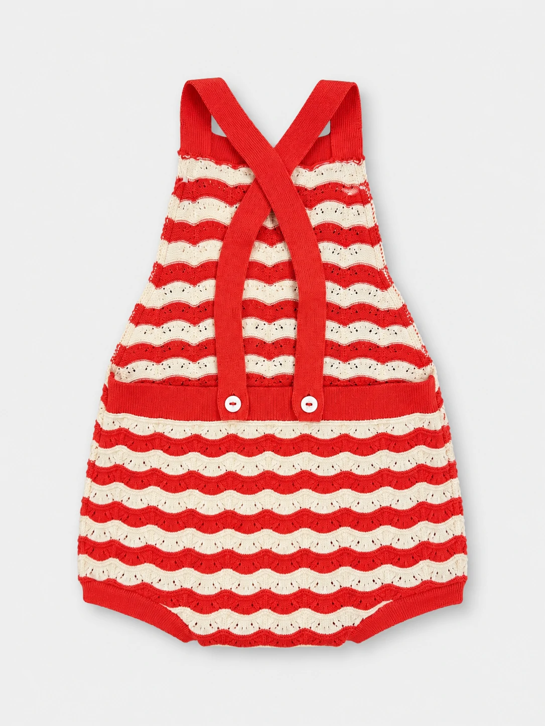Baby Red and Cream Striped Knit Suspender Romper 1 Baby Red and Cream Striped Knit Suspender Romper