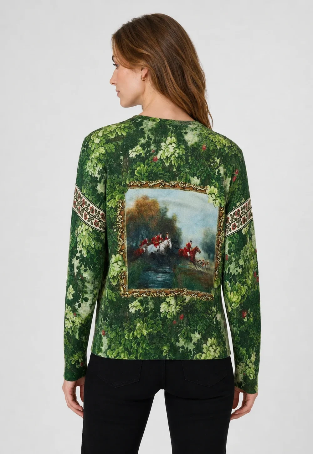 Women’s Vintage Hunting Scene Printed Knit Sweater