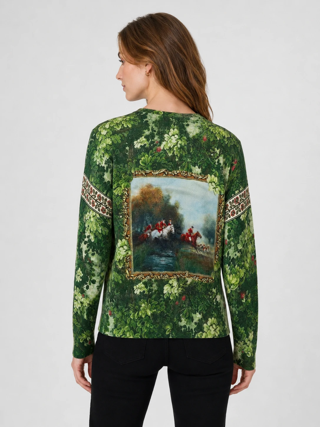 Women’s Vintage Hunting Scene Printed Knit Sweater 2 Women’s Vintage Hunting Scene Printed Knit Sweater - Image 2