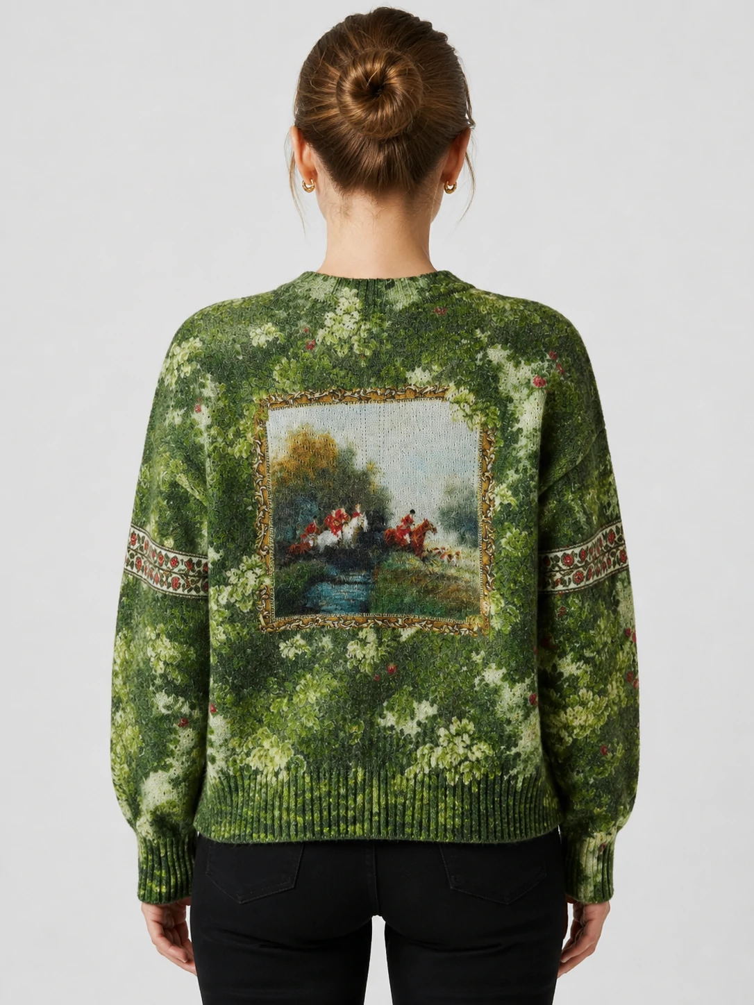 Women’s Green Printed Crewneck Pullover Sweater 2 Women’s Green Printed Crewneck Pullover Sweater - Image 2