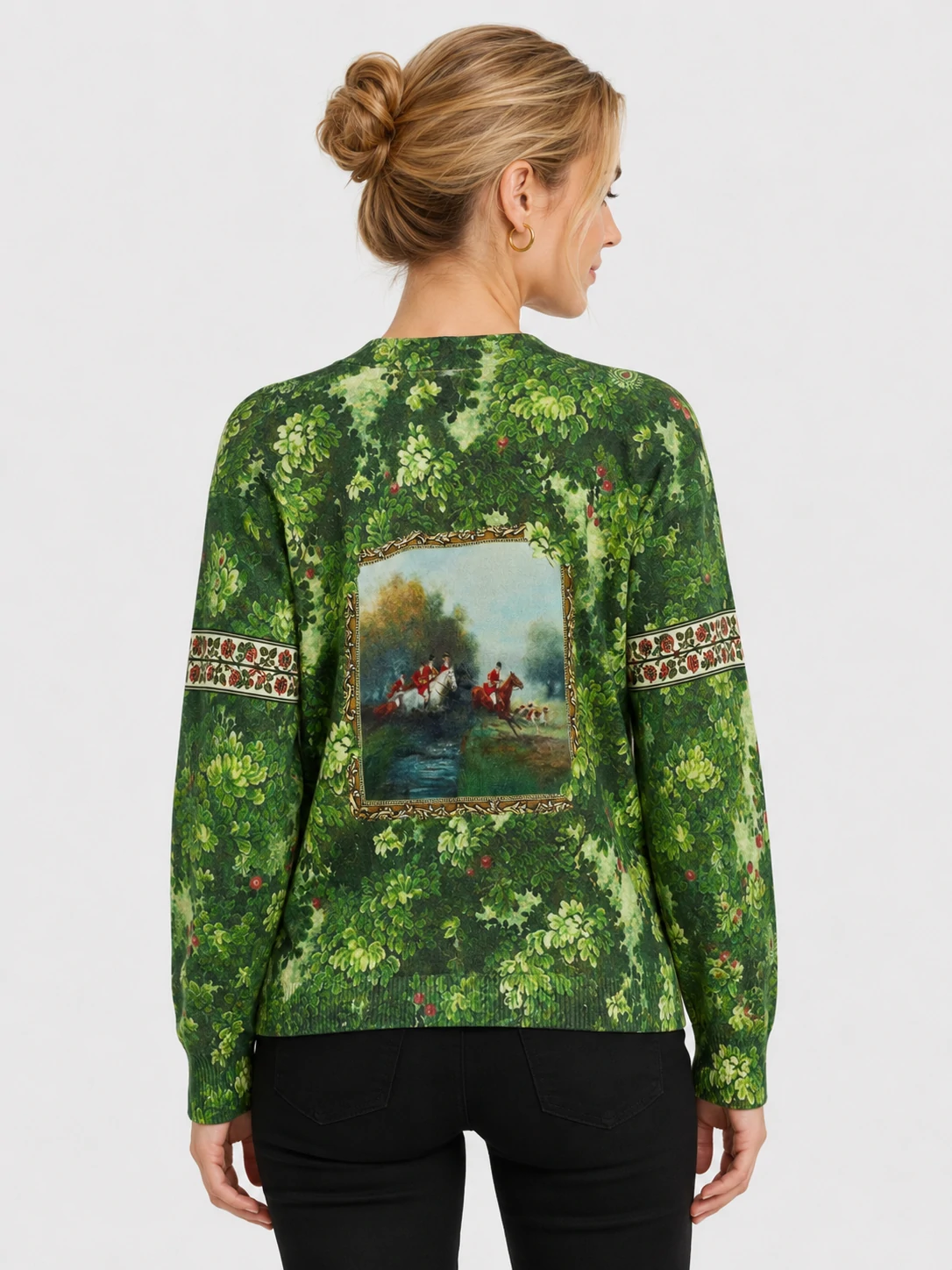 Women’s Green Printed V-Neck Button Cardigan 2 Women’s Green Printed V-Neck Button Cardigan - Image 2