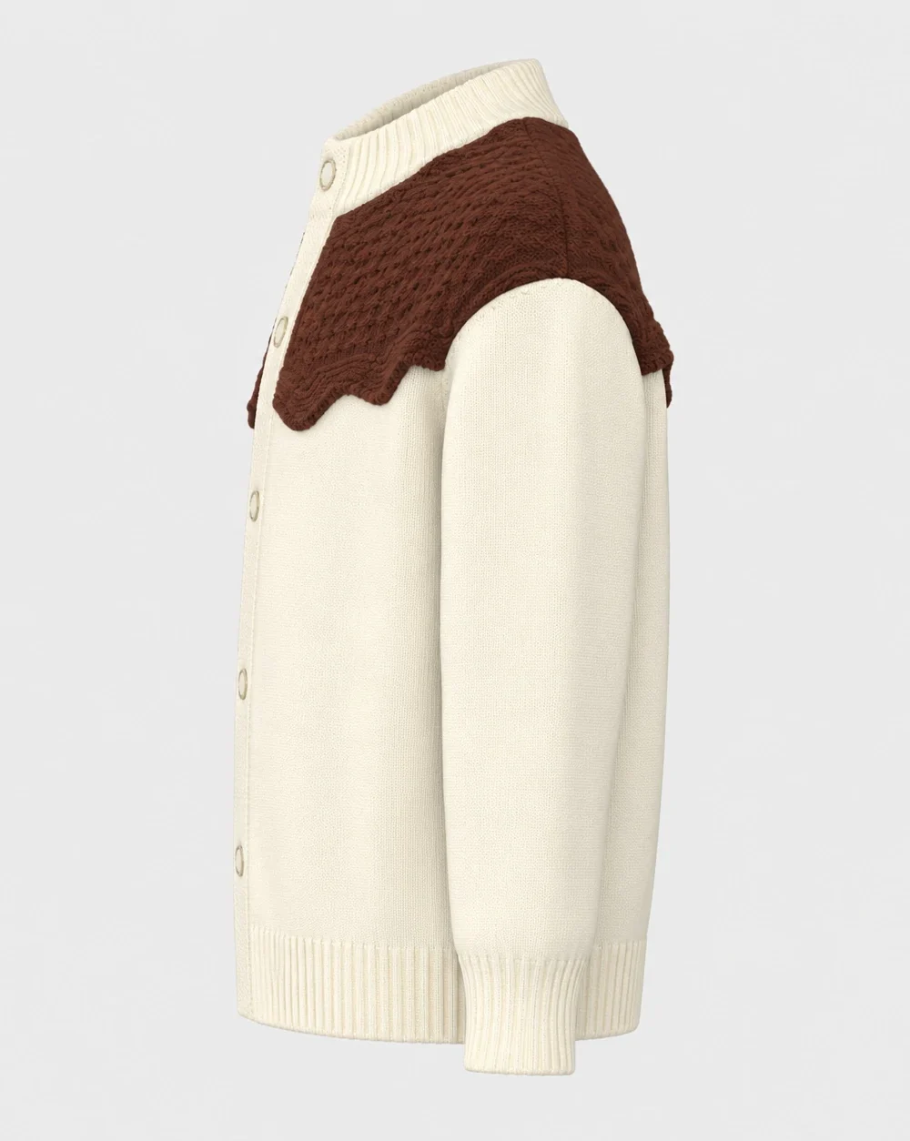 Kids Cream Knit Cardigan with Brown Scallop Yoke (2)