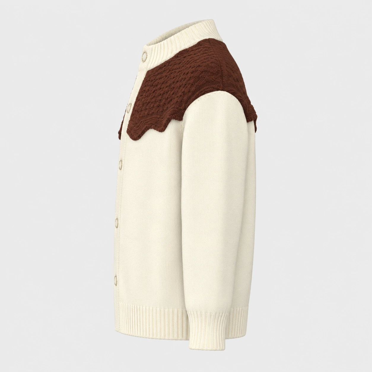 Kids Cream Knit Cardigan with Brown Scallop Yoke 2 Kids Cream Knit Cardigan with Brown Scallop Yoke - Image 2