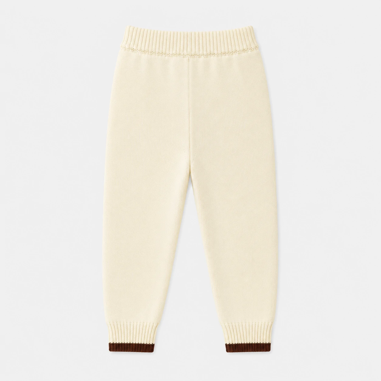 Kids Cream Knit Jogger Pants with Brown Cuff Trim 3 Kids Cream Knit Jogger Pants with Brown Cuff Trim - Image 3