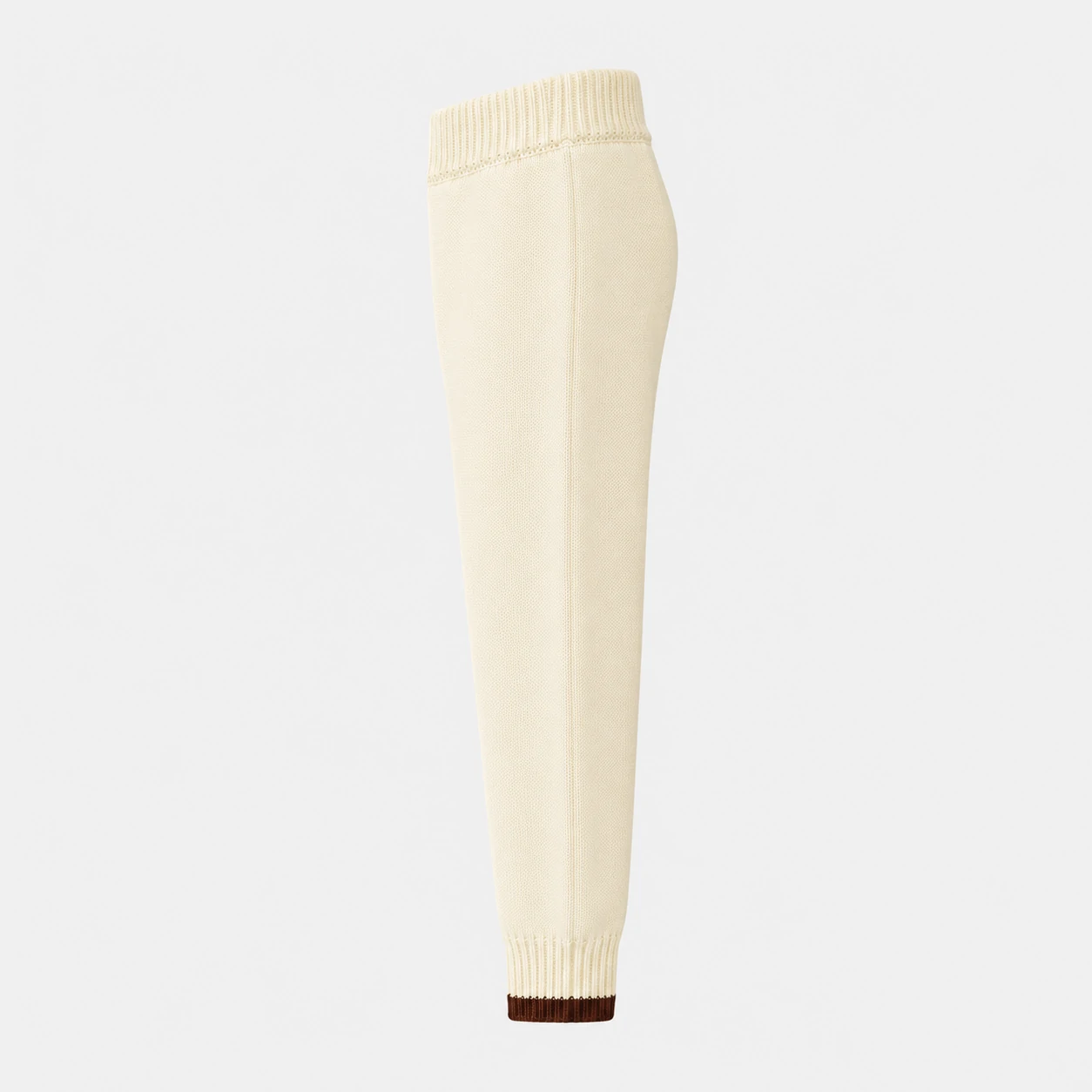 Kids Cream Knit Jogger Pants with Brown Cuff Trim 2 Kids Cream Knit Jogger Pants with Brown Cuff Trim - Image 2