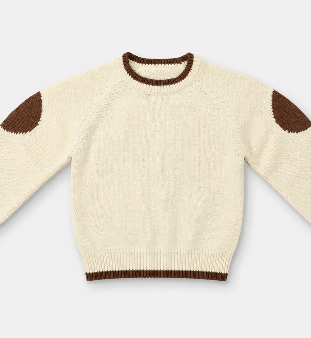 Kids Cream Knit Sweater with Brown Patches (2)