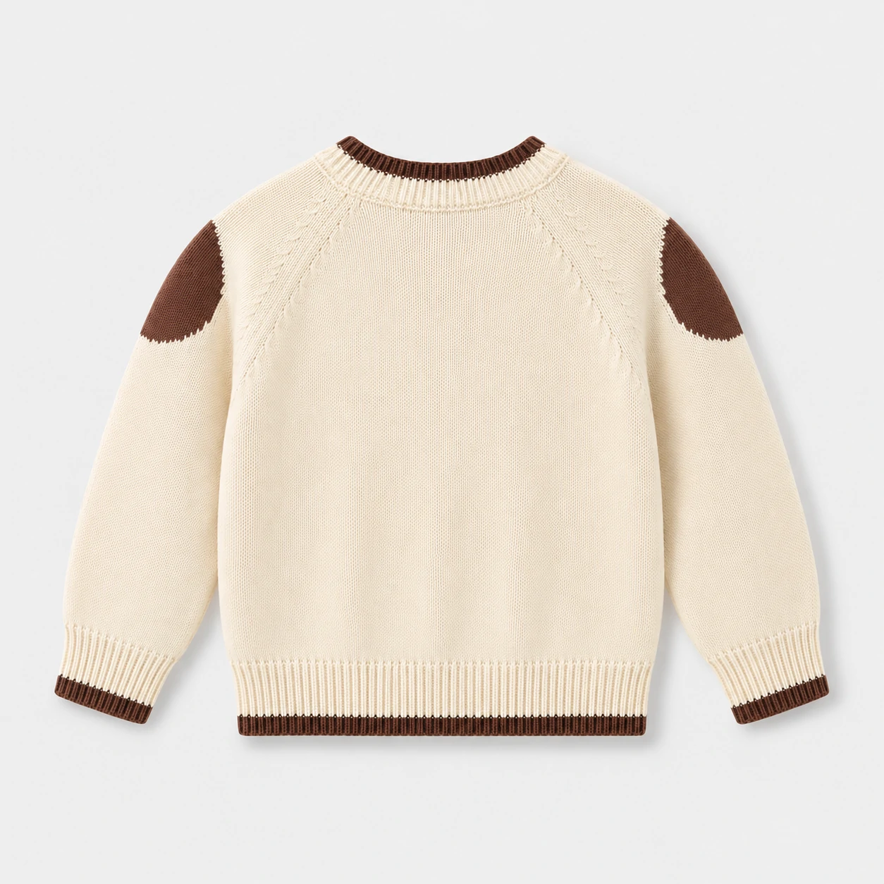 Kids Cream Knit Sweater with Brown Patches 1 Kids Cream Knit Sweater with Brown Patches