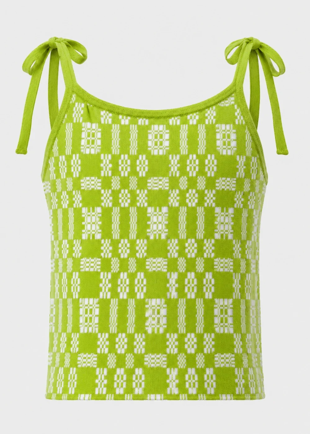 Kids Green Geometric Knit Tie-Strap Tank Top (3)