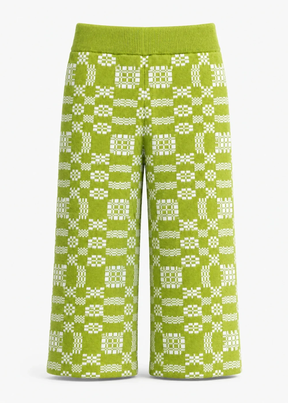 Kids Green Geometric Knit Wide-Leg Pants