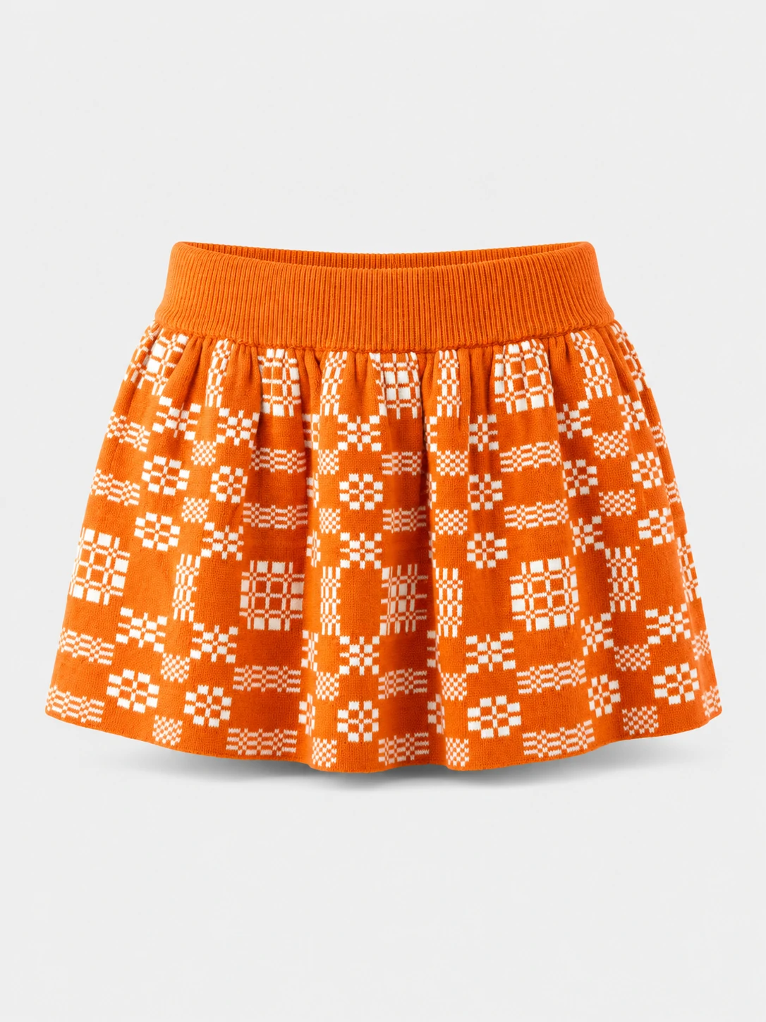 Kids Orange Geometric Knit Skirt 1 Kids Orange Geometric Knit Skirt