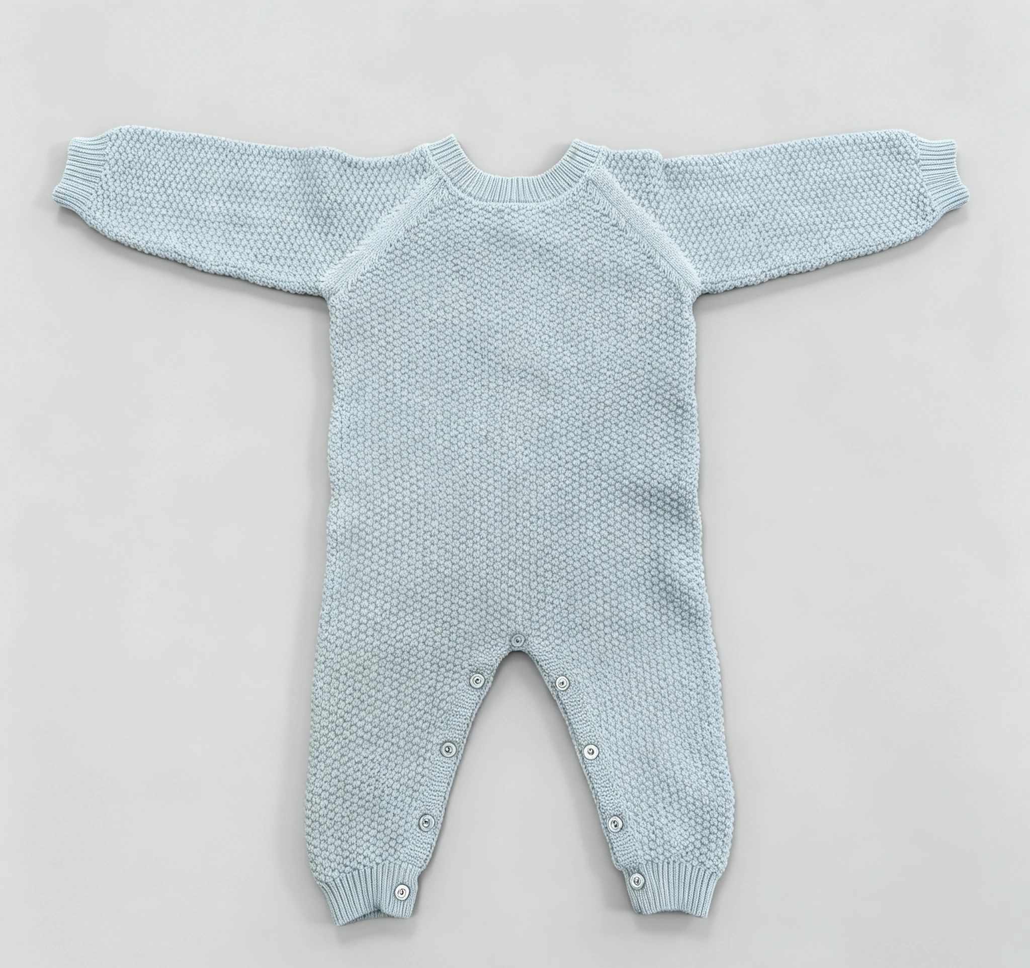 Light Blue Textured Knit Baby Long Sleeve Romper 2 Light Blue Textured Knit Baby Long Sleeve Romper - Image 2