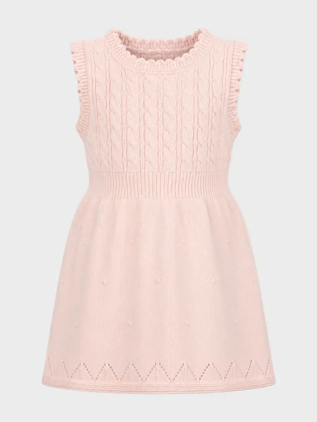 Kids Pink Sleeveless Cable Knit Dress 1 Kids Pink Sleeveless Cable Knit Dress