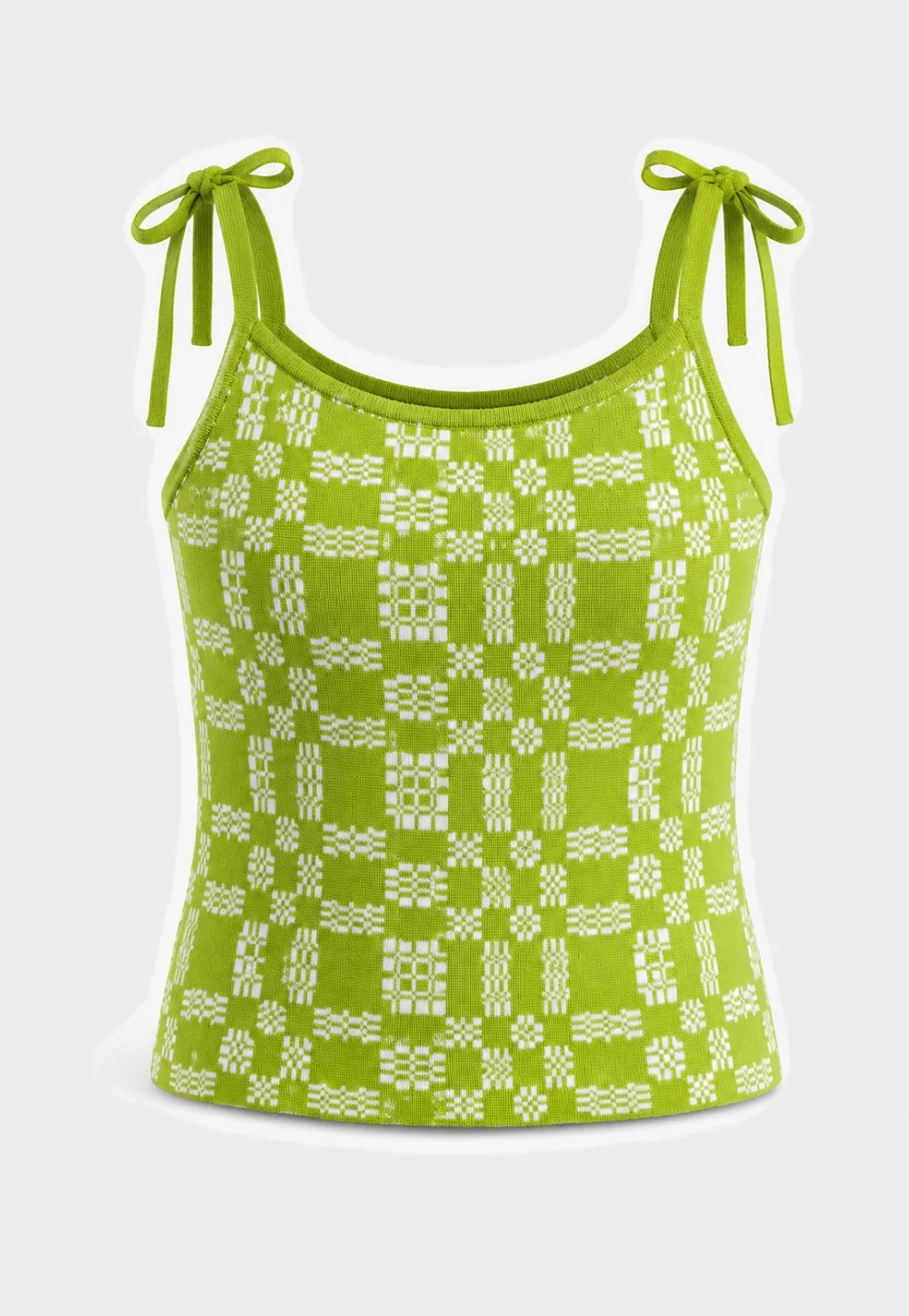 Kids Green Geometric Knit Tie-Strap Tank Top