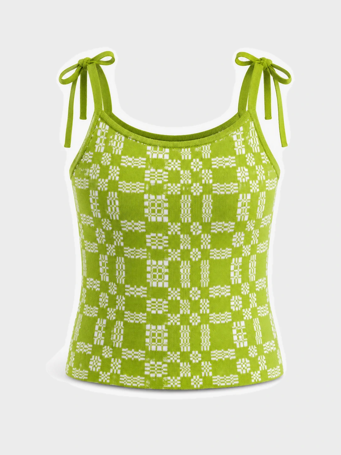 Kids Green Geometric Knit Tie-Strap Tank Top 1 Kids Green Geometric Knit Tie-Strap Tank Top