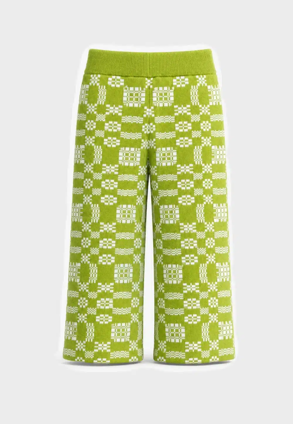 Kids Green Geometric Knit Wide-Leg Pants