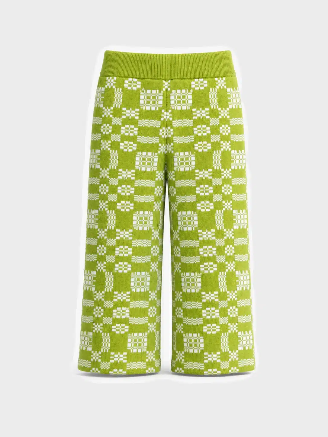 Kids Green Geometric Knit Wide-Leg Pants 1 Kids Green Geometric Knit Wide-Leg Pants