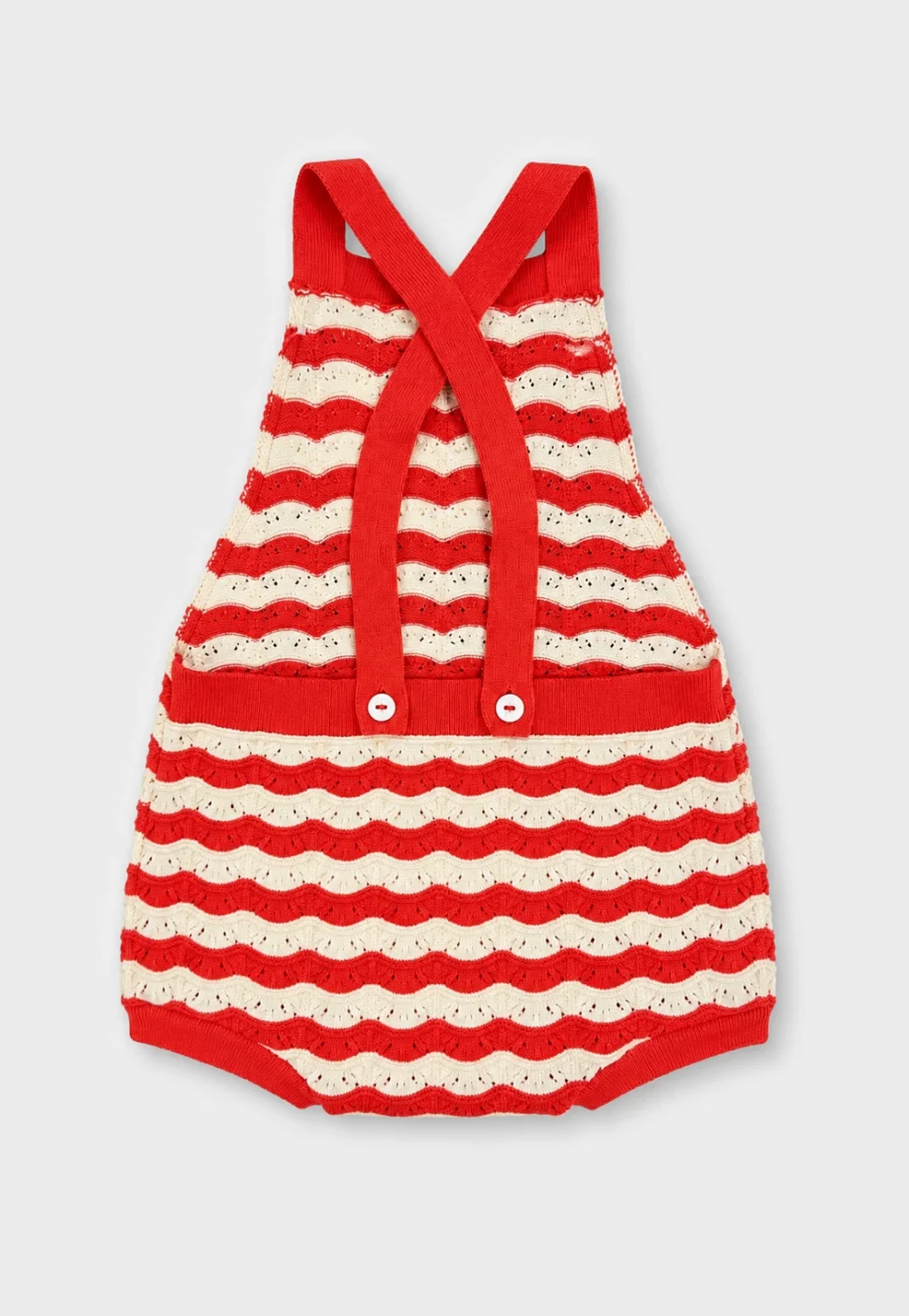 Baby Red and Cream Striped Knit Suspender Romper