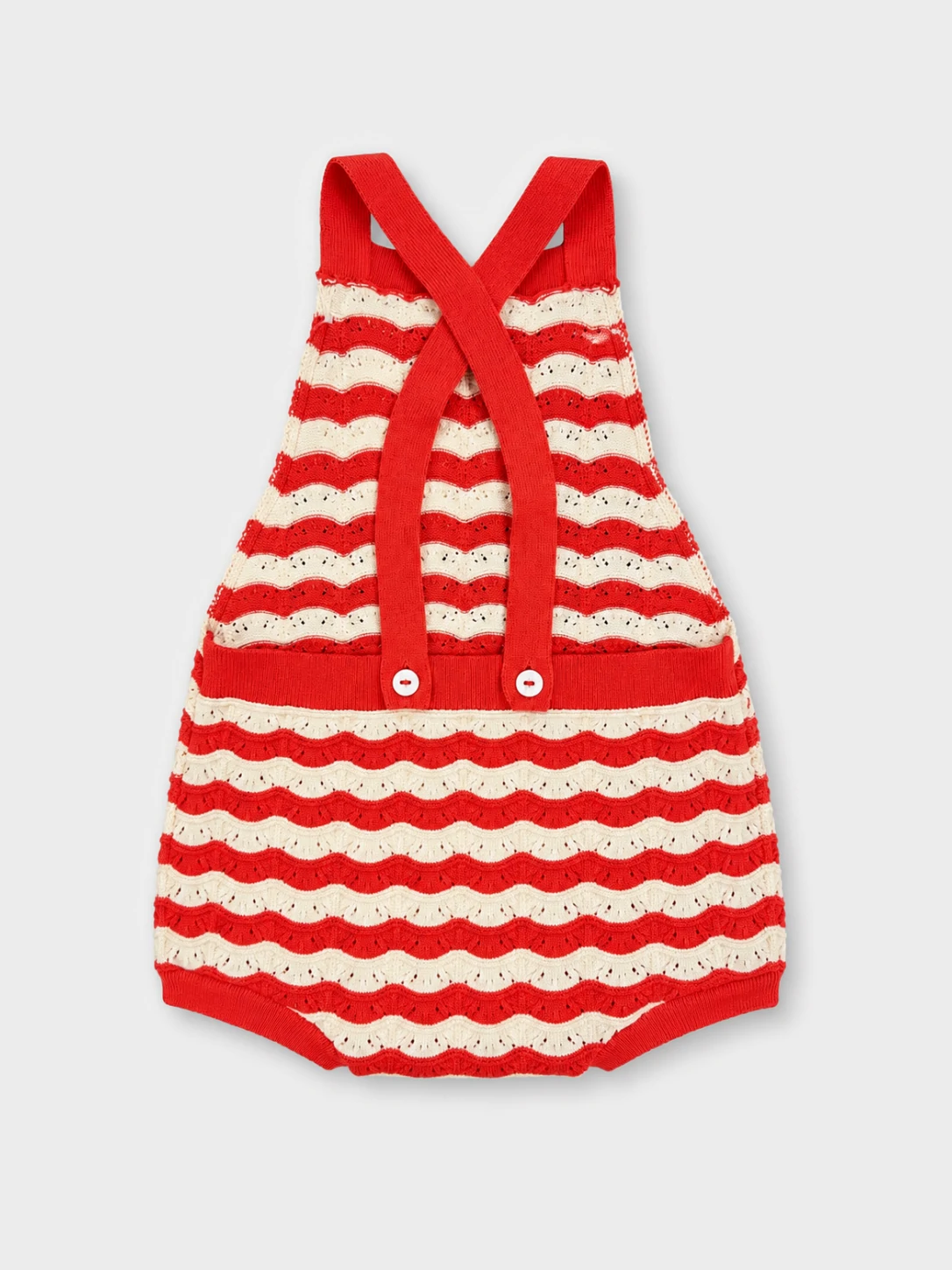 Baby Red and Cream Striped Knit Suspender Romper 1 Baby Red and Cream Striped Knit Suspender Romper