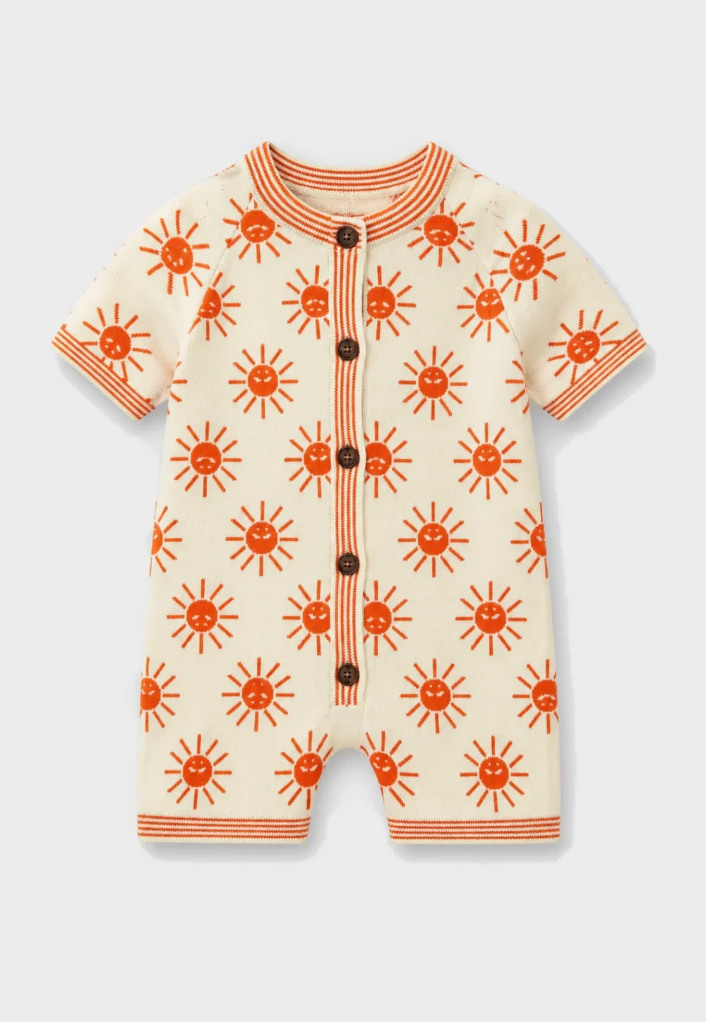 Baby Cream and Orange Sun Print Knit Romper