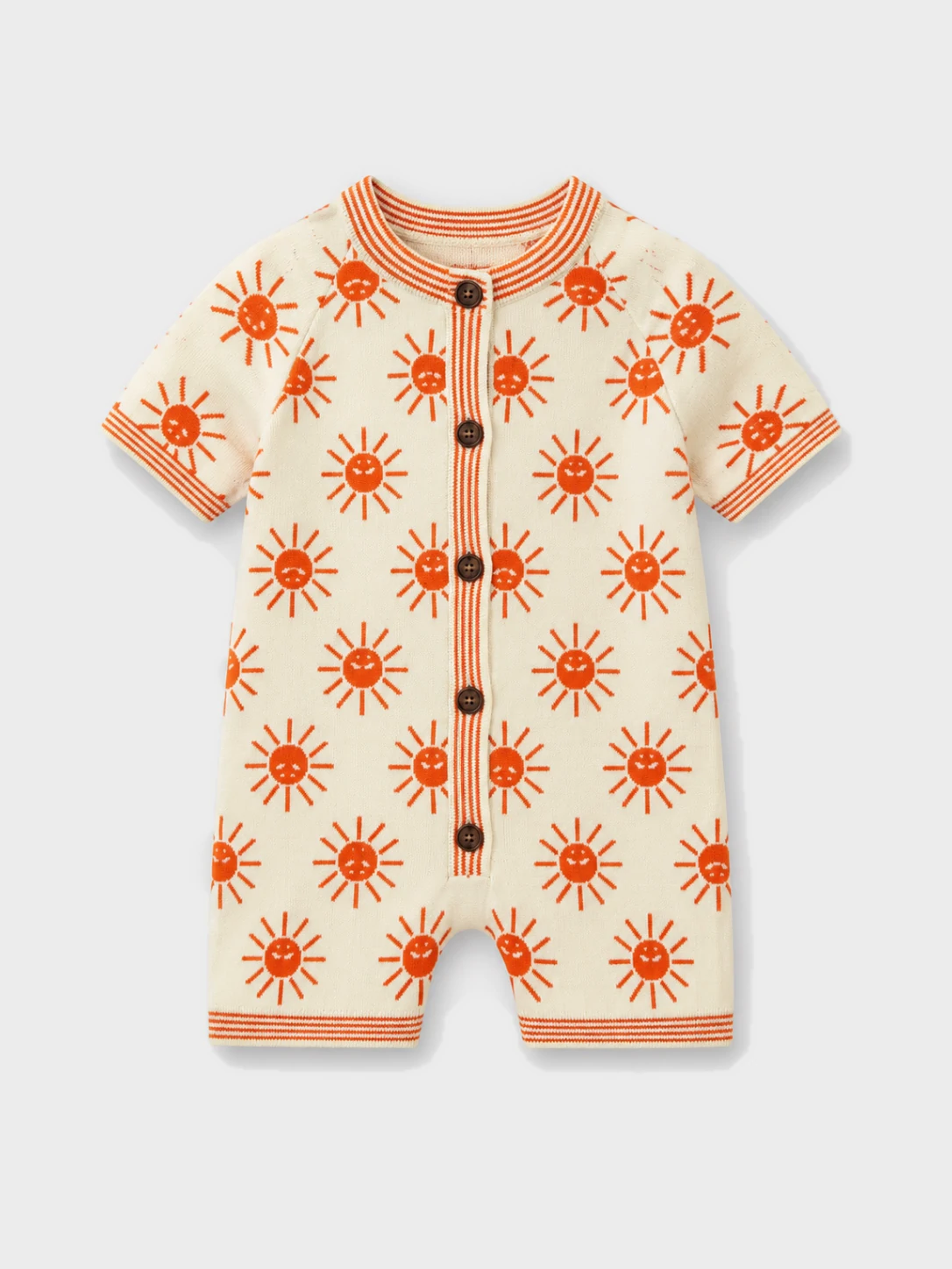 Baby Cream and Orange Sun Print Knit Romper 1 Baby Cream and Orange Sun Print Knit Romper