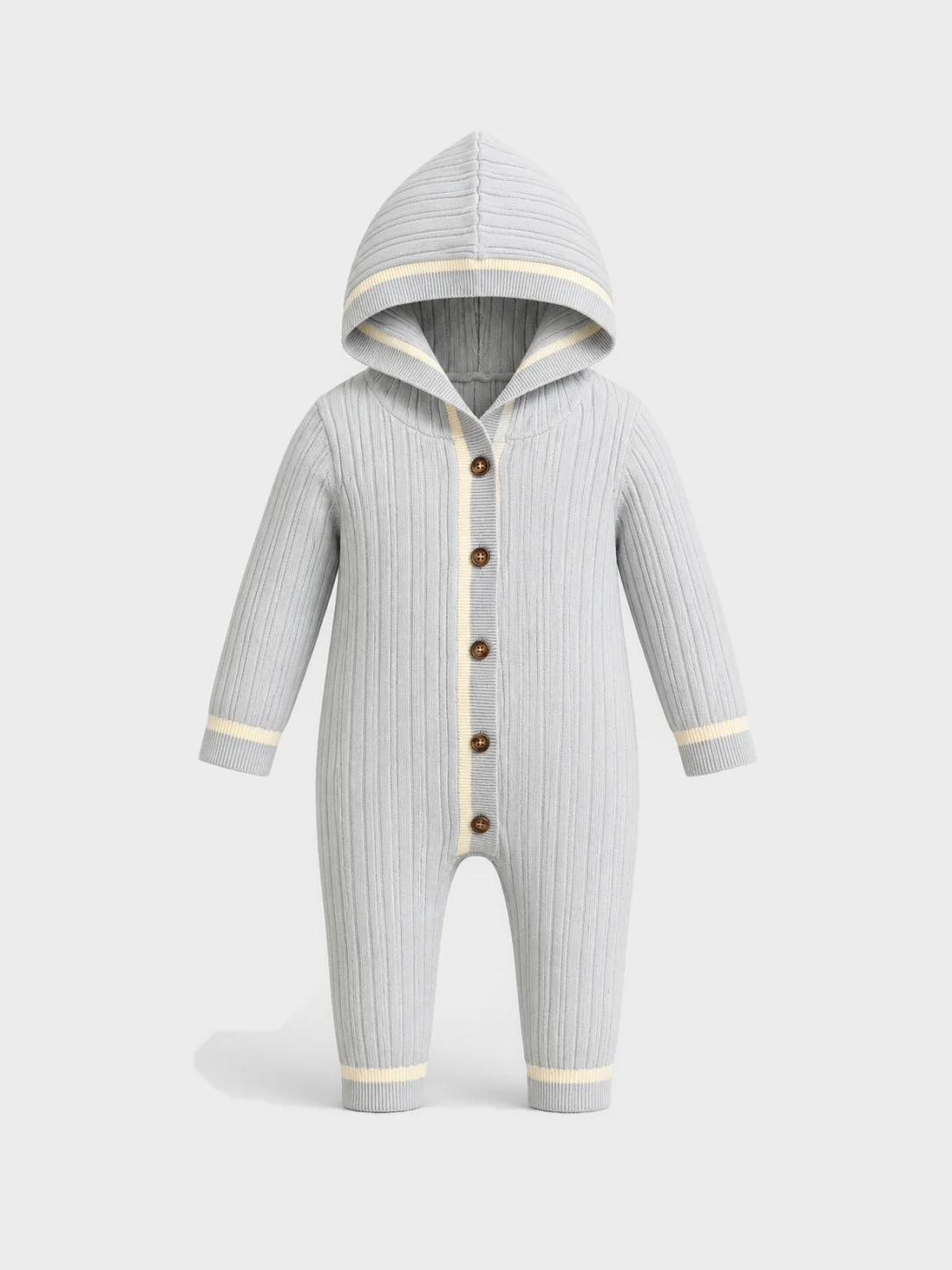 Baby Grey Hooded Knit Romper 1 Baby Grey Hooded Knit Romper
