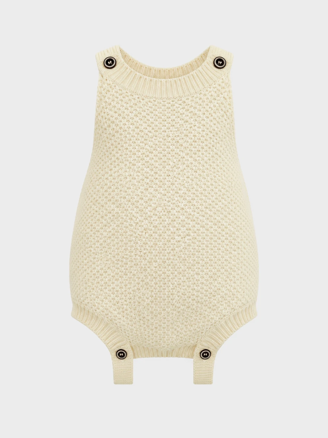 Baby Cream Textured Knit Suspender Romper 1 Baby Cream Textured Knit Suspender Romper