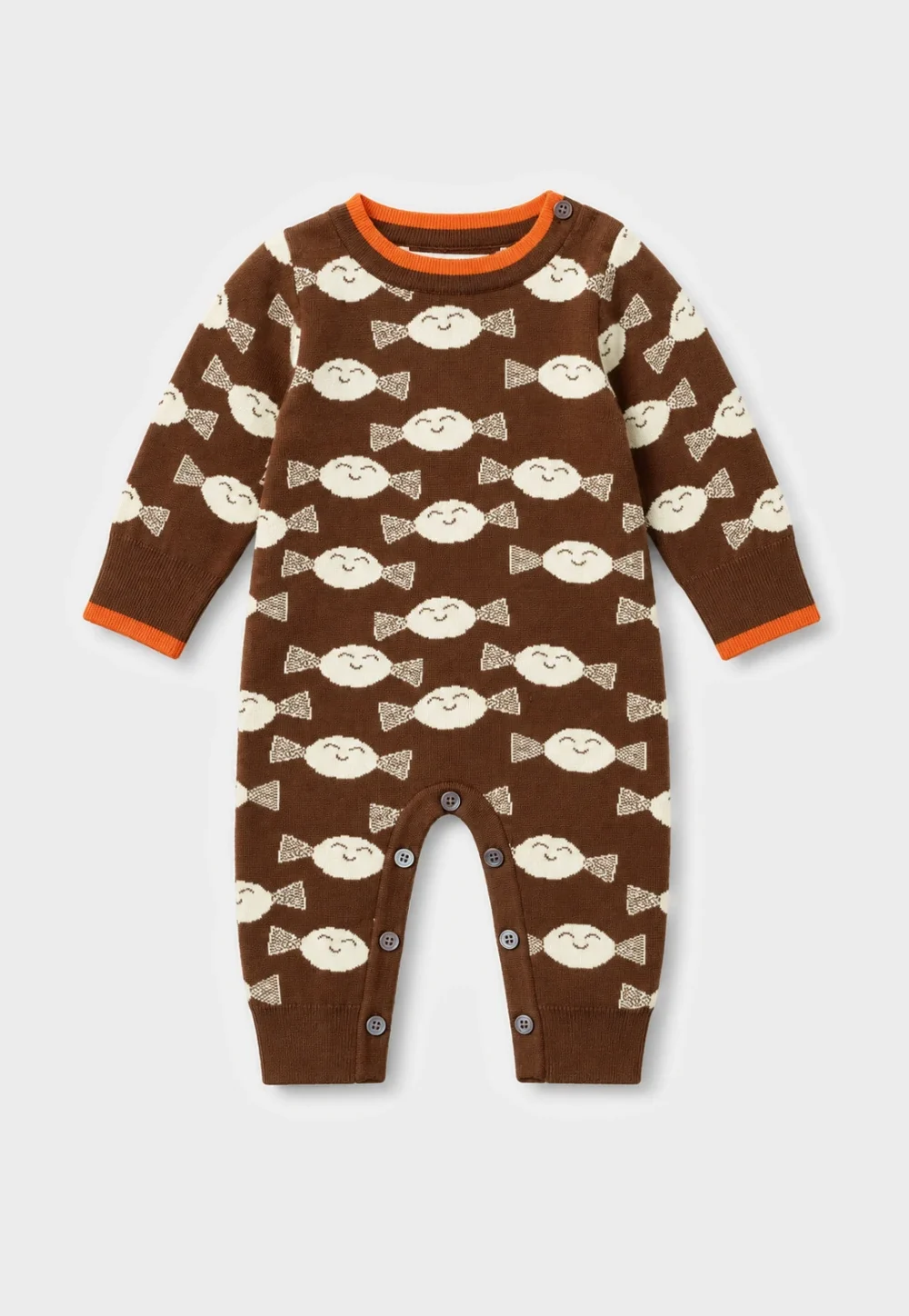 Baby Brown Candy Pattern Knit Romper