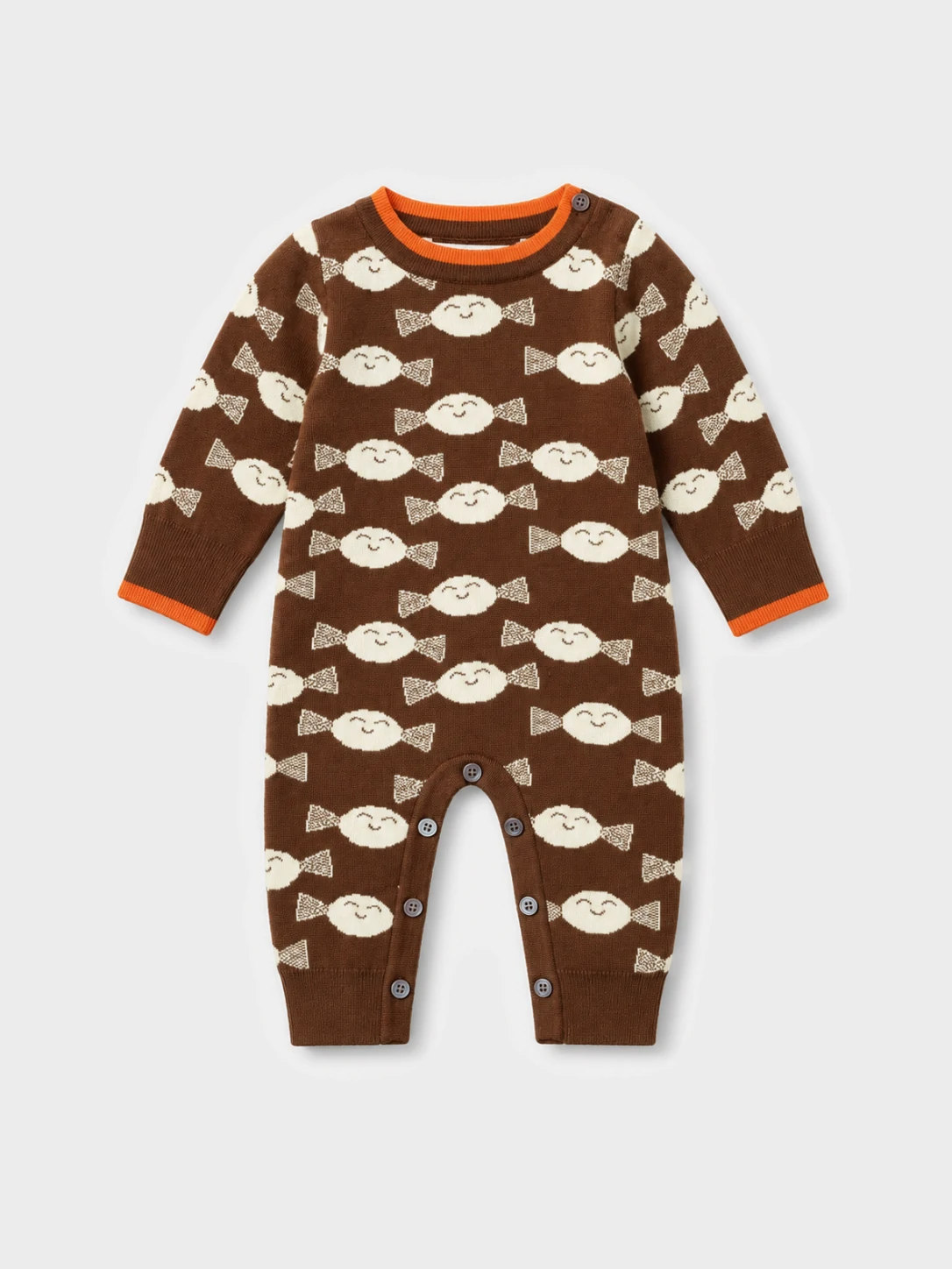 Baby Brown Candy Pattern Knit Romper 1 Baby Brown Candy Pattern Knit Romper