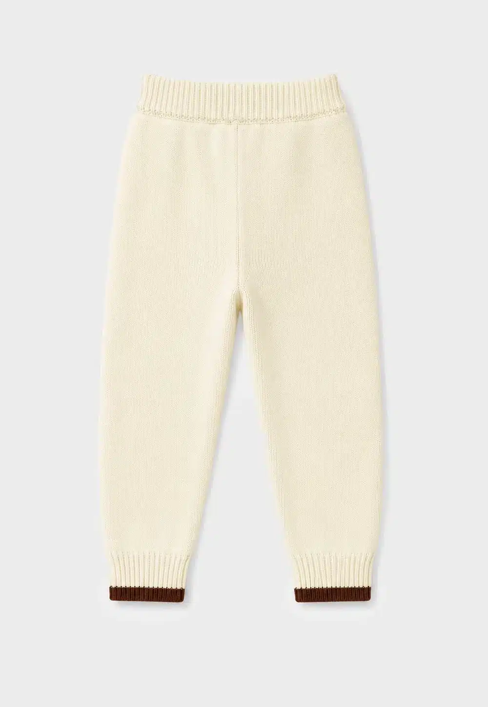 Kids Cream Knit Jogger Pants with Brown Cuff Trim