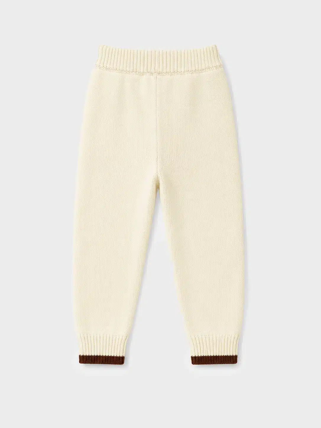 Kids Cream Knit Jogger Pants with Brown Cuff Trim 1 Kids Cream Knit Jogger Pants with Brown Cuff Trim