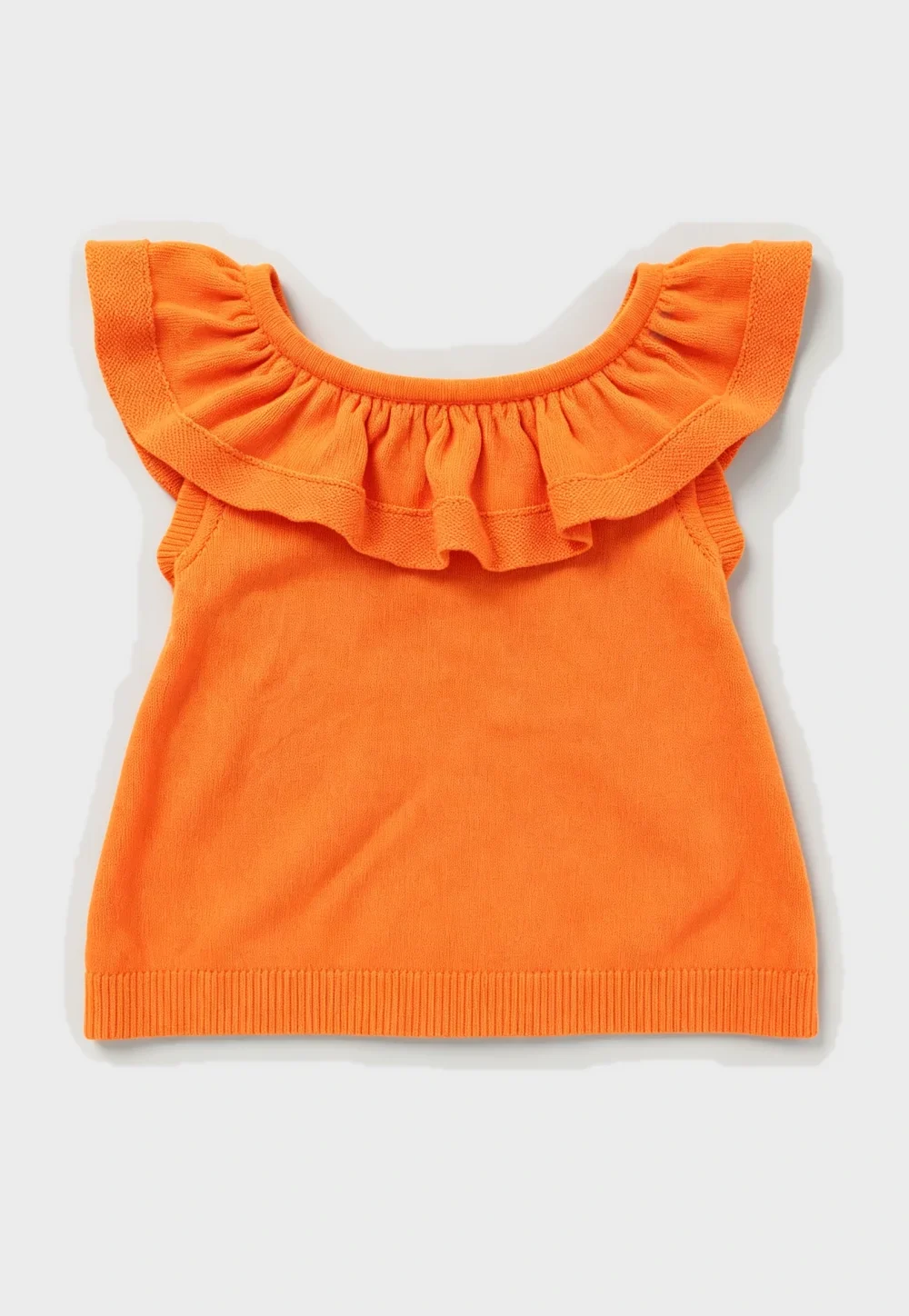 Orange Ruffle Neck Kids Knit Tank Top