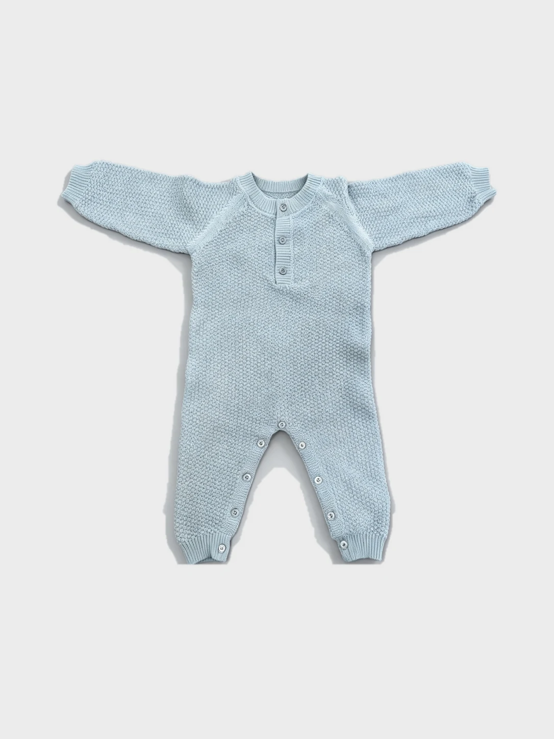 Light Blue Textured Knit Baby Long Sleeve Romper 1 Light Blue Textured Knit Baby Long Sleeve Romper