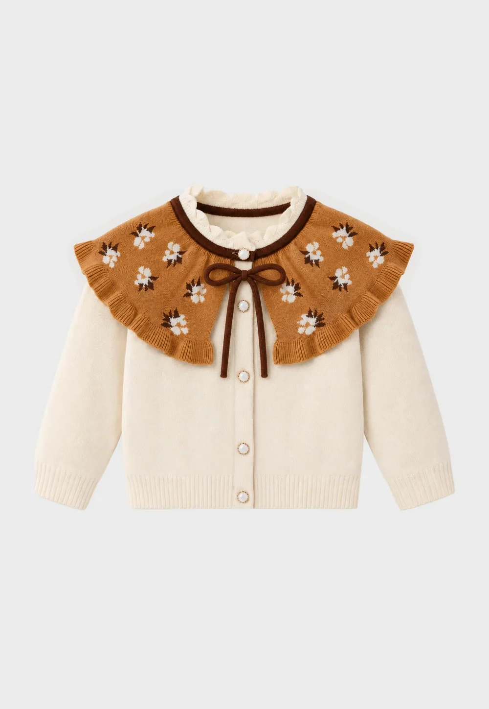 Kids Cream Floral Cape Knit Cardigan