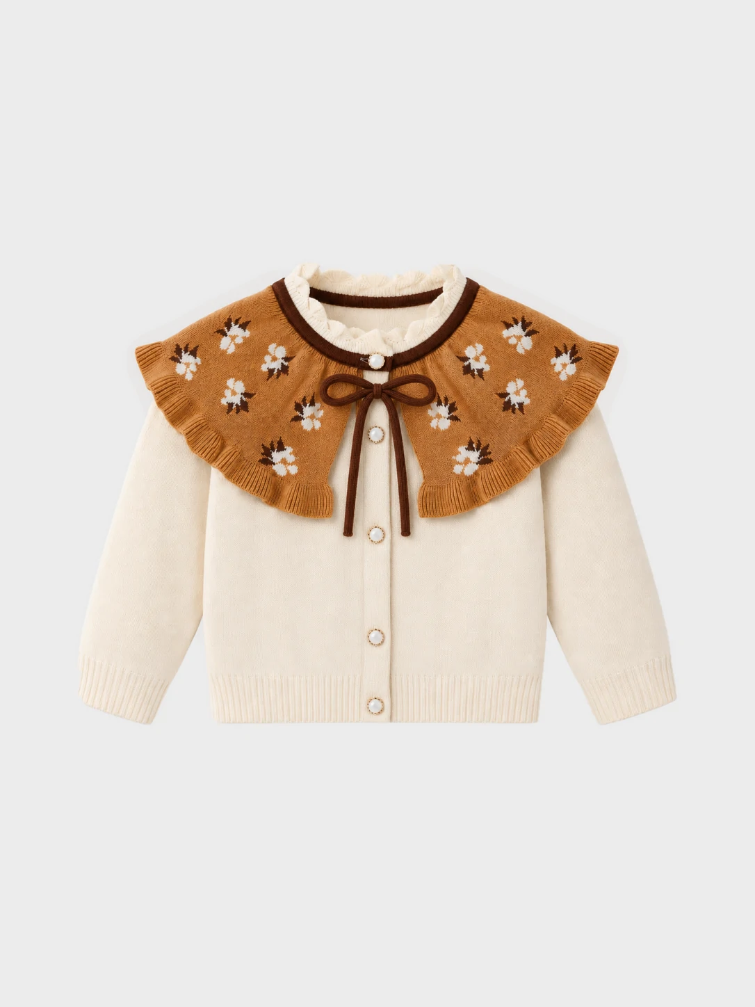 Kids Cream Floral Cape Knit Cardigan 1 Kids Cream Floral Cape Knit Cardigan