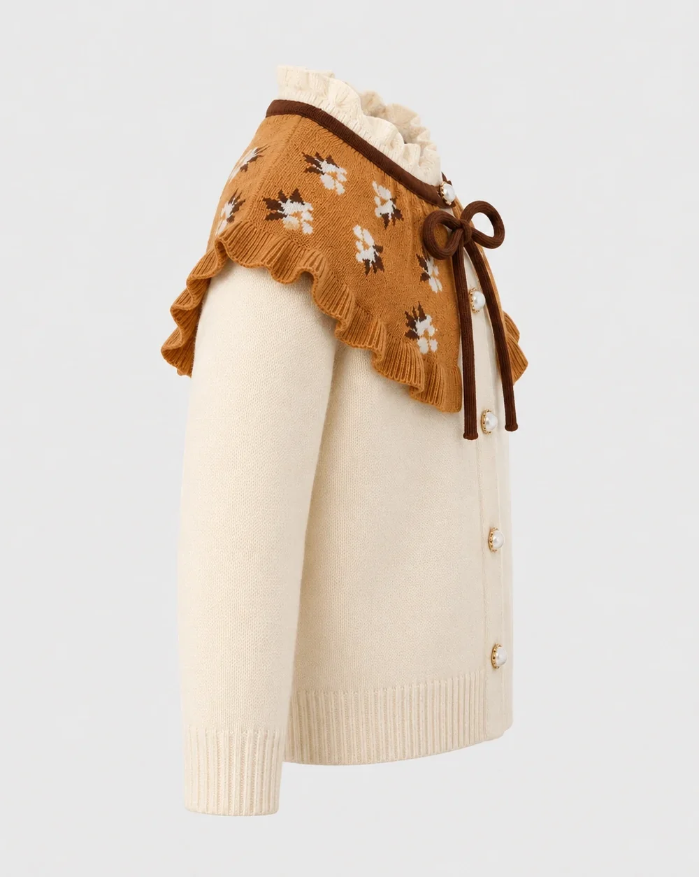 Kids Cream Floral Cape Knit Cardigan