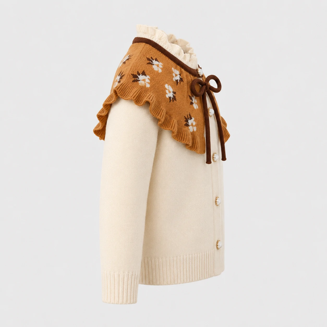 Kids Cream Floral Cape Knit Cardigan 2 Kids Cream Floral Cape Knit Cardigan - Image 2