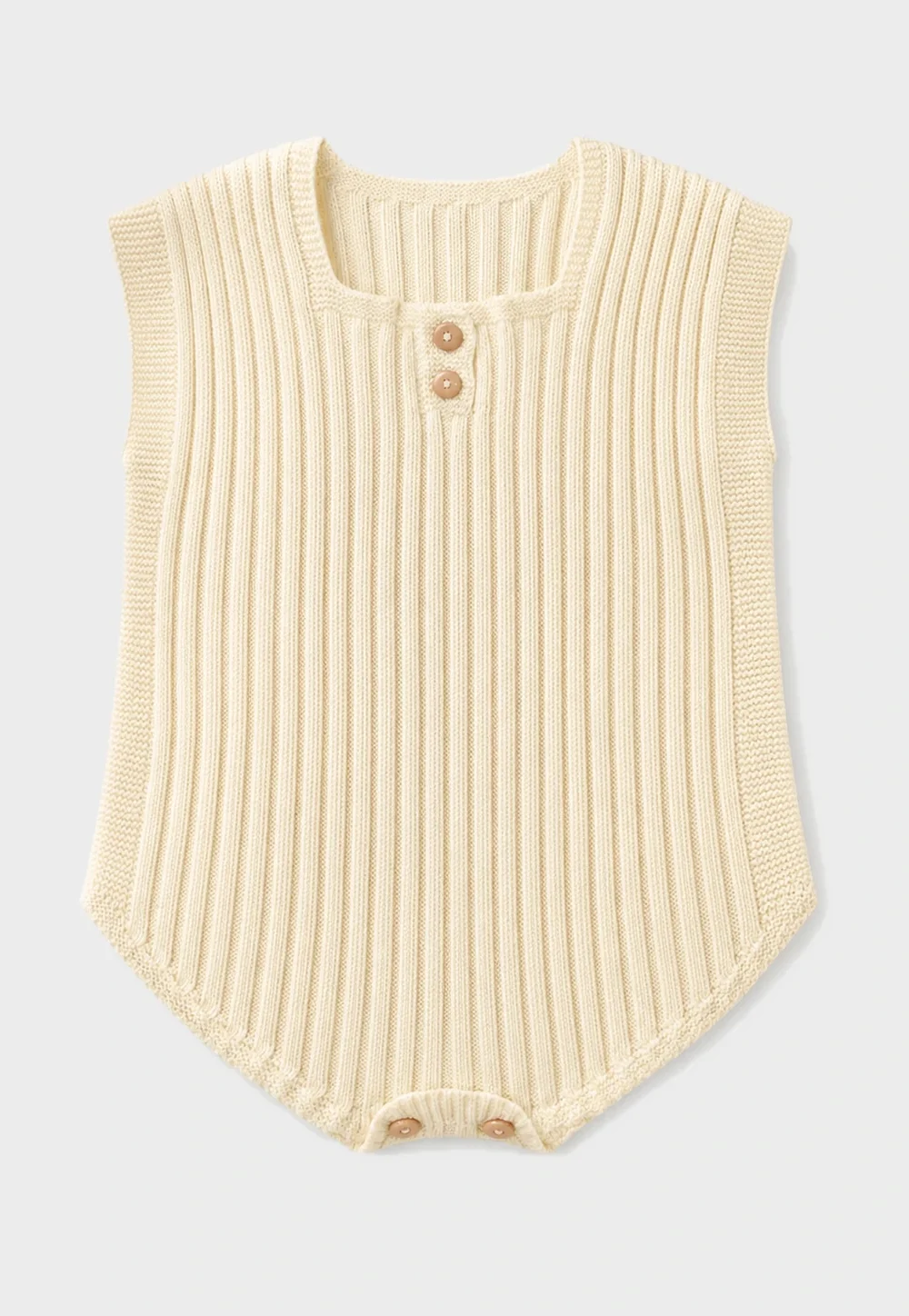Baby Cream Ribbed Sleeveless Knit Romper