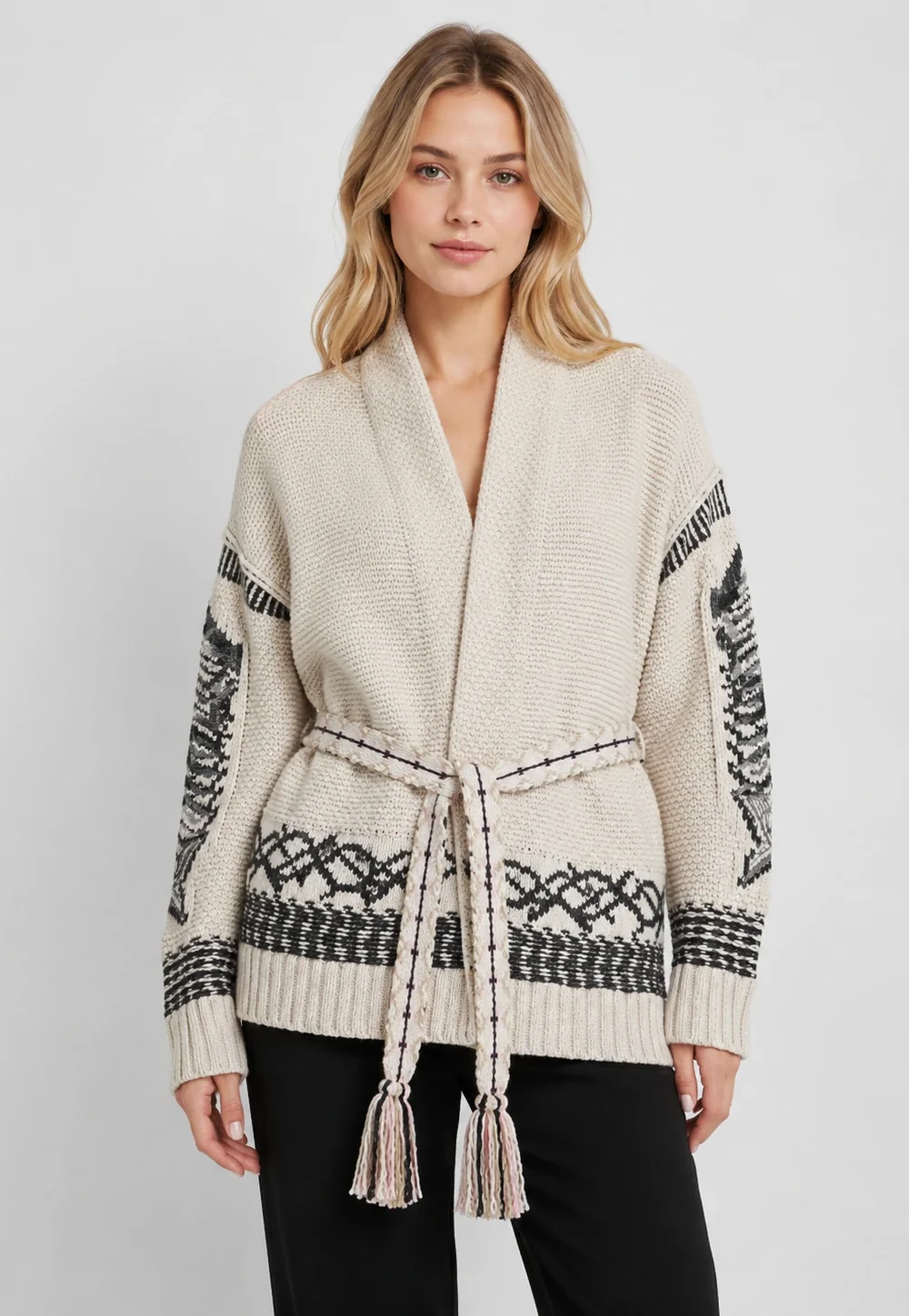 Women’s Rock n Roll Belted Shawl Collar Knit Cardigan