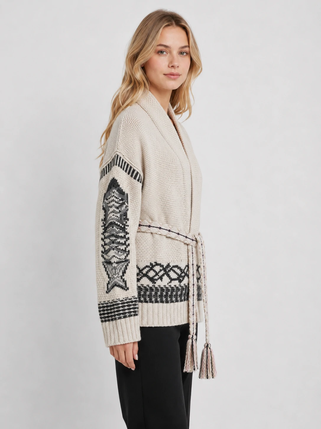 Women’s Rock n Roll Belted Shawl Collar Knit Cardigan 3 Women’s Rock n Roll Belted Shawl Collar Knit Cardigan - Image 3