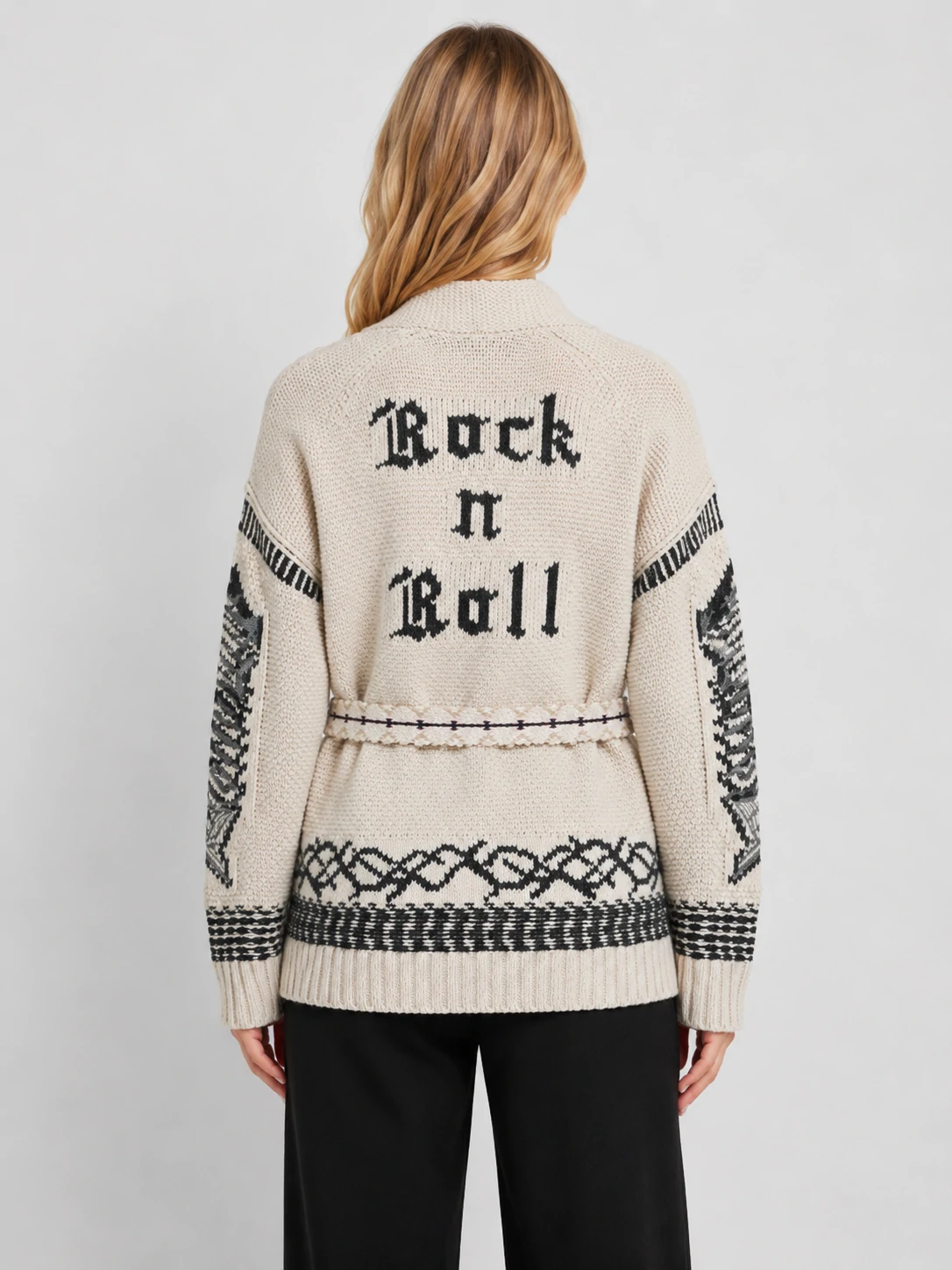 Women’s Rock n Roll Belted Shawl Collar Knit Cardigan 2 Women’s Rock n Roll Belted Shawl Collar Knit Cardigan - Image 2
