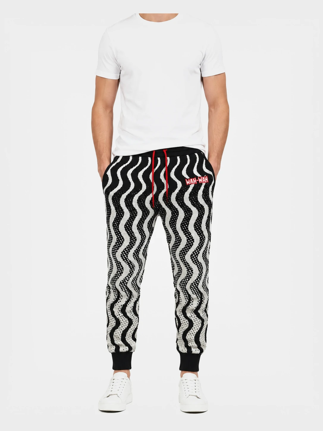 Men’s Black and Cream Wave Pattern Knit Jogger Pants 1 Men’s Black and Cream Wave Pattern Knit Jogger Pants