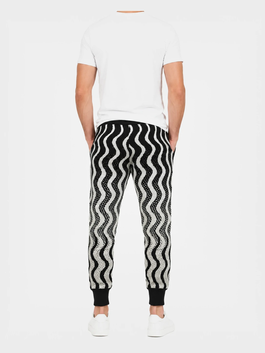 Men’s Black and Cream Wave Pattern Knit Jogger Pants 2 Men’s Black and Cream Wave Pattern Knit Jogger Pants - Image 2