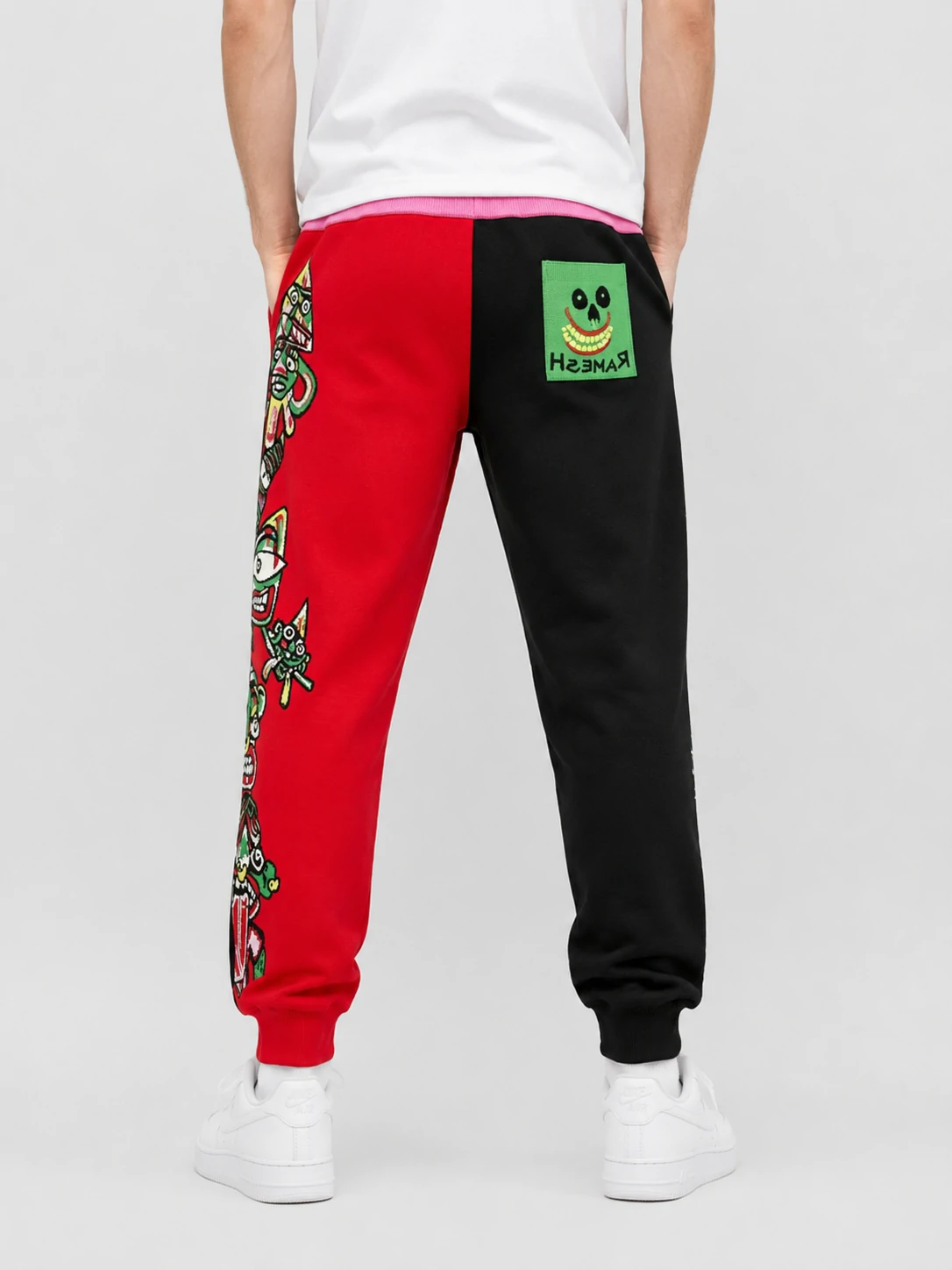 Split Black Red Contrast Graphic Snake Print Men Jogger Pants 2 Split Black Red Contrast Graphic Snake Print Men Jogger Pants - Image 2