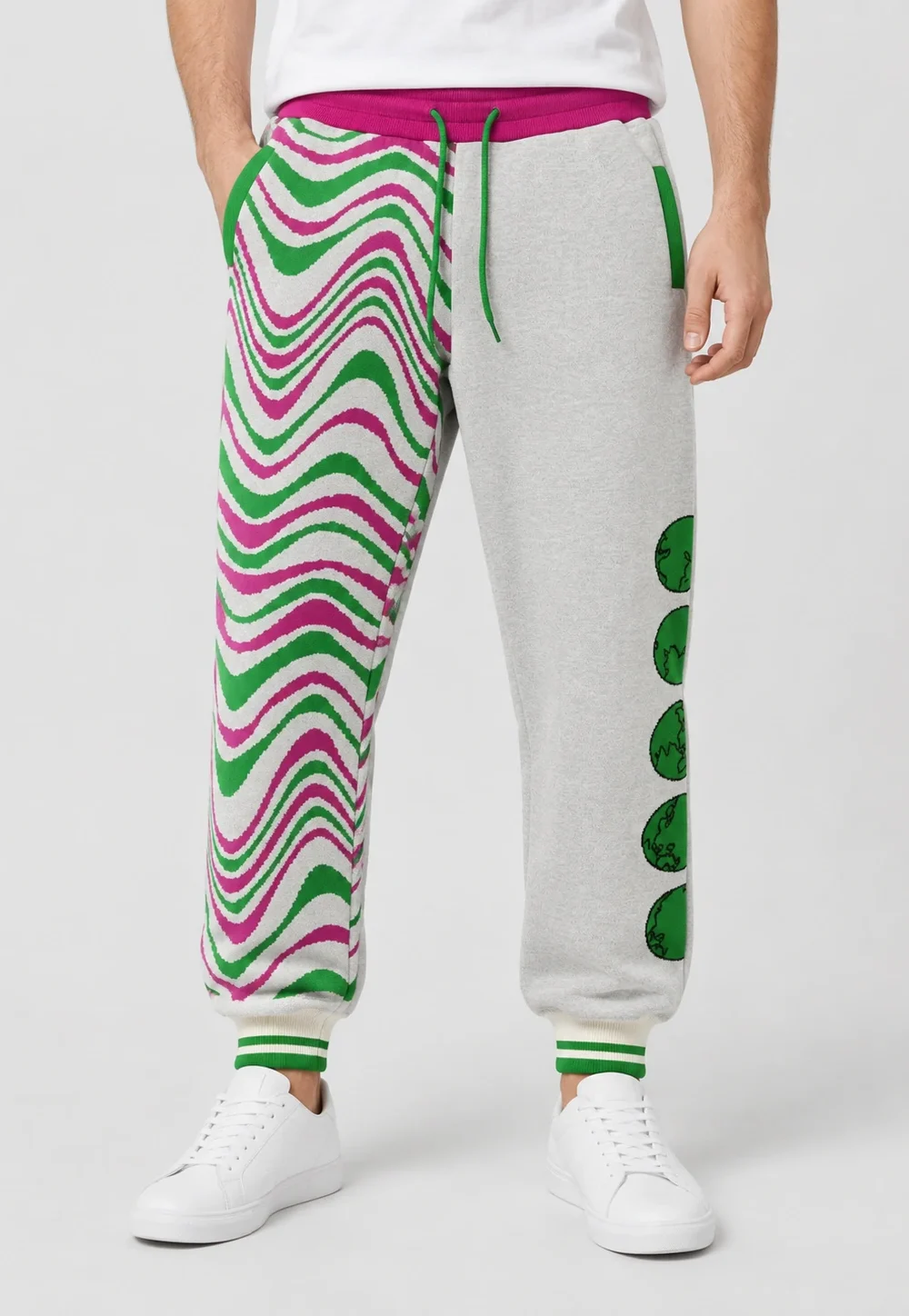 Asymmetric Split Color Wave Jacquard Men Jogger Pants