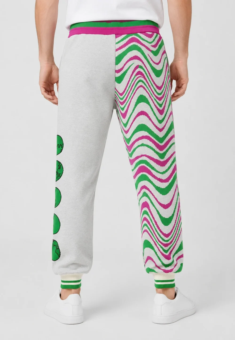 Asymmetric Split Color Wave Jacquard Men Jogger Pants